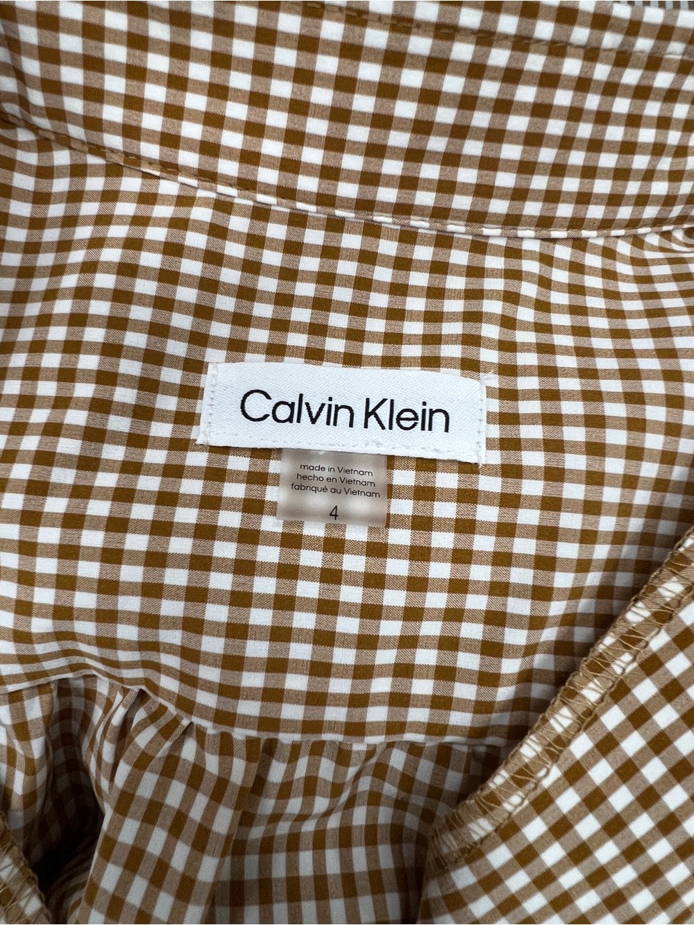 Calvin Klein Gingham Check Belted Shirtdress Size 4 Brown White - Picture 9 of 11